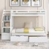 Twin over Full Bunk Bed with Two Drawers and Staircase;  Down Bed can be Converted into Daybed