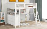 Full size Loft Bed with Drawers and Desk;  Wooden Loft Bed with Shelves