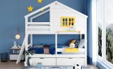 Twin over Twin Bunk Bed with 2 Drawers;  1 Storage Box;  1 Shelf;  Window and Roof