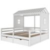 Twin Size House Platform Beds with Two Drawers for Boy and Girl Shared Beds, Combination of 2 Side by Side Twin Size Beds