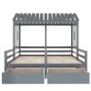 Twin Size House Platform Beds with Two Drawers for Boy and Girl Shared Beds, Combination of 2 Side by Side Twin Size Beds