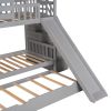 Twin over Twin House Bunk Bed with Trundle and Slide ; Storage Staircase; Roof and Window Design