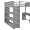 Full Size Loft Bed with Ladder, Shelves, and Desk