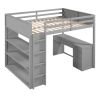 Full Size Loft Bed with Ladder, Shelves, and Desk