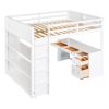 Full Size Loft Bed with Ladder, Shelves, and Desk