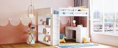 Full Size Loft Bed with Ladder, Shelves, and Desk