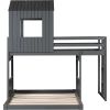 Wooden Twin Over Full Bunk Bed, Loft Bed with Playhouse, Farmhouse, Ladder and Guardrails