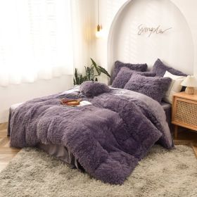 Mink Fur Four-piece Plush Rhinestone Velvet Duvet Cover (Option: Ash Purple-200x230cm)