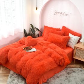Mink Fur Four-piece Plush Rhinestone Velvet Duvet Cover (Option: Orange-229X229cm)