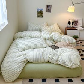 Cotton Yarn-dyed Washed Cotton Four-piece Set Full-cotton Fitted Sheet Non-printed Minimalist Bed Sheet Duvet Cover (Option: Fruit Green With Stripes-1.8m Fitted Sheet)
