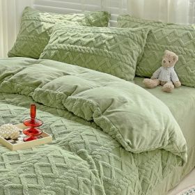 Four-piece Bed Set Thickened Warm Milk Fiber (Option: Matcha Green Basic Style-150cm Fitted Sheet Set Of 4)